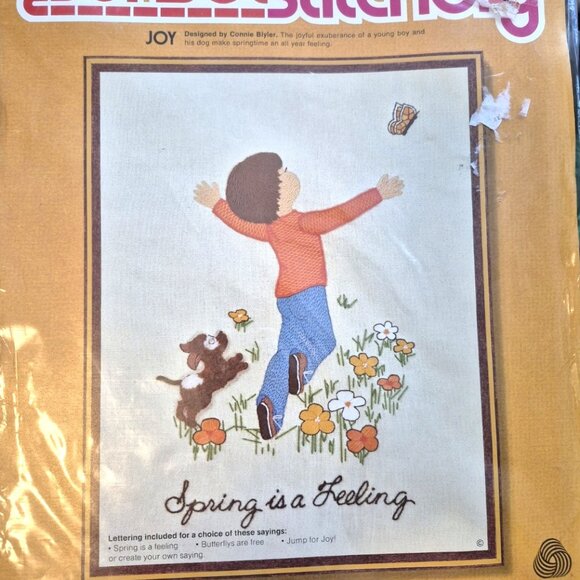 Vintage Crewel embroidery--Sunset stitchery "Joy"- - Picture 1 of 4